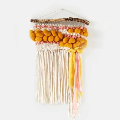 Mini yellow and pink woven wall hanging