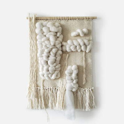 natural beige woven wall hanging made of wool, cotton and sizal