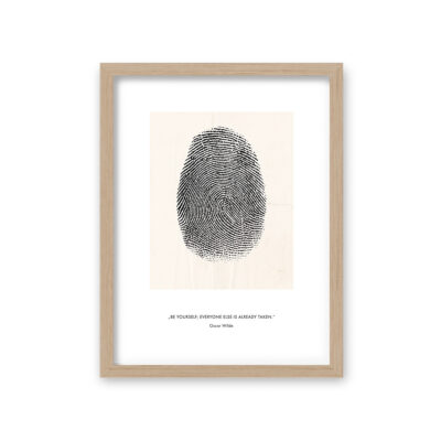 Minimalist modern fine art poster of a fingerprint with inspirational quote