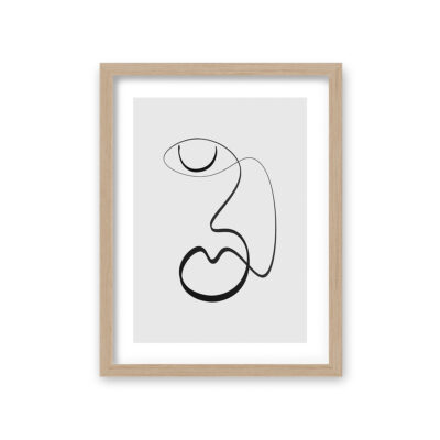 Printed modern poster of a minimalist black abstract face on a grey background